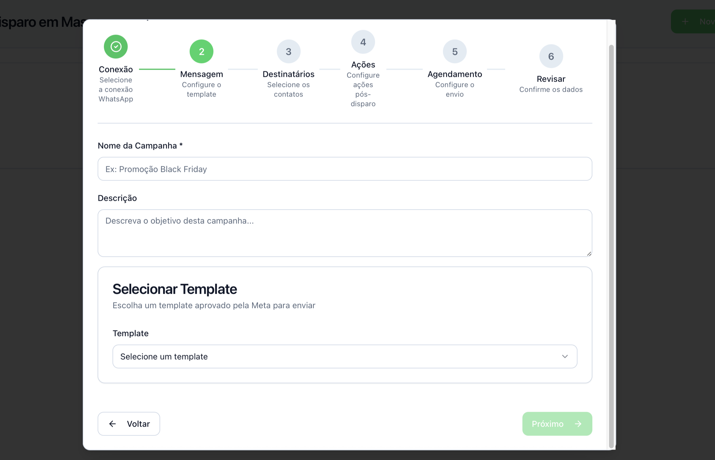Disparo em Massa - Interface de Criação de Campanhas